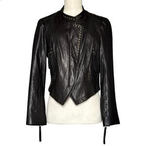 1st Avenue Womens Lambskin Leather Studded Moto Jacket Black Cropped Large EUC